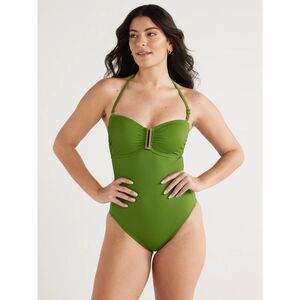 Sofia Vergara Ribbed Nylon One-Piece Swimsuit Green XS Extra Small NWT